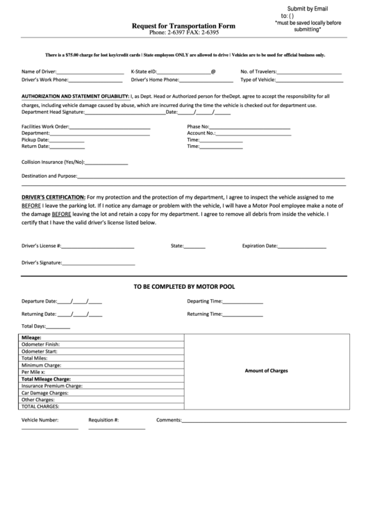 Fillable Request For Transportation Form Printable pdf
