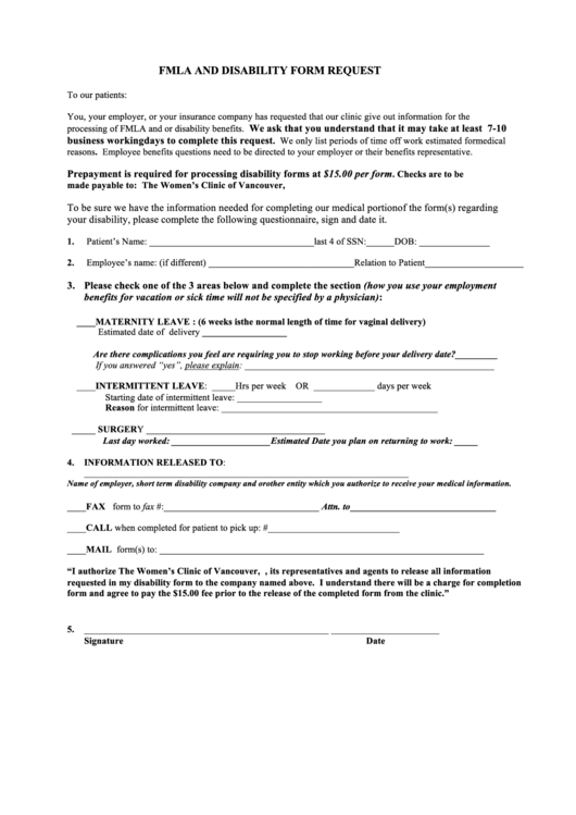 Fmla And Disability Form Request - The Women