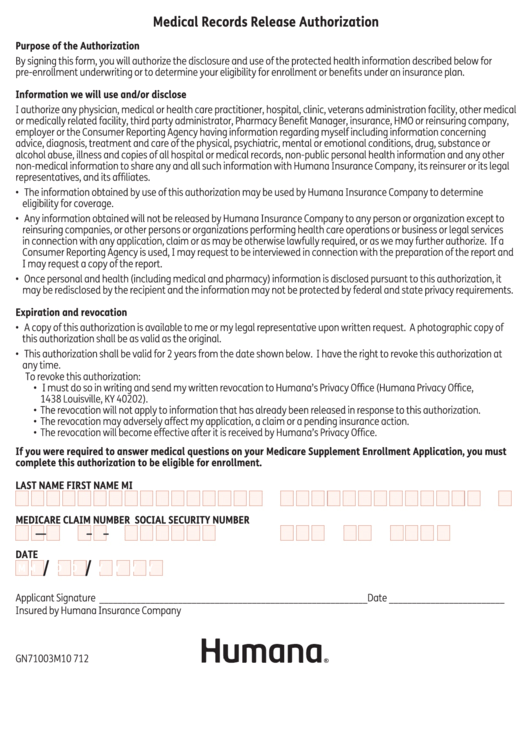 Medical Records Release Authorization Form Printable pdf