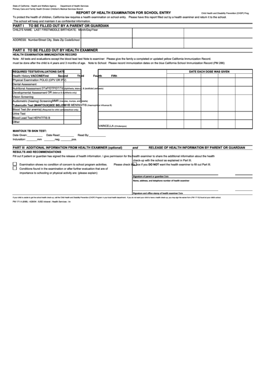 Report Of Health Examination Form Printable pdf