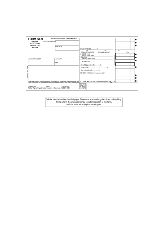 Form St-9 Virginia Retail Sales And Use Tax Return