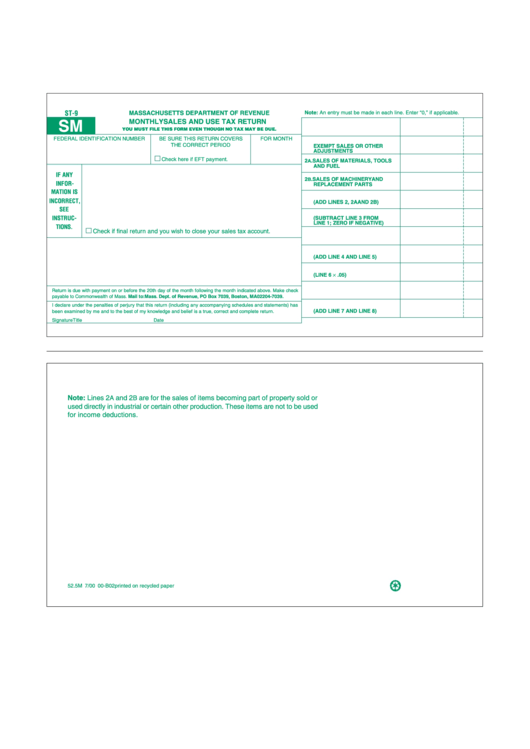 Form St-9 - Sales Tax Printable pdf