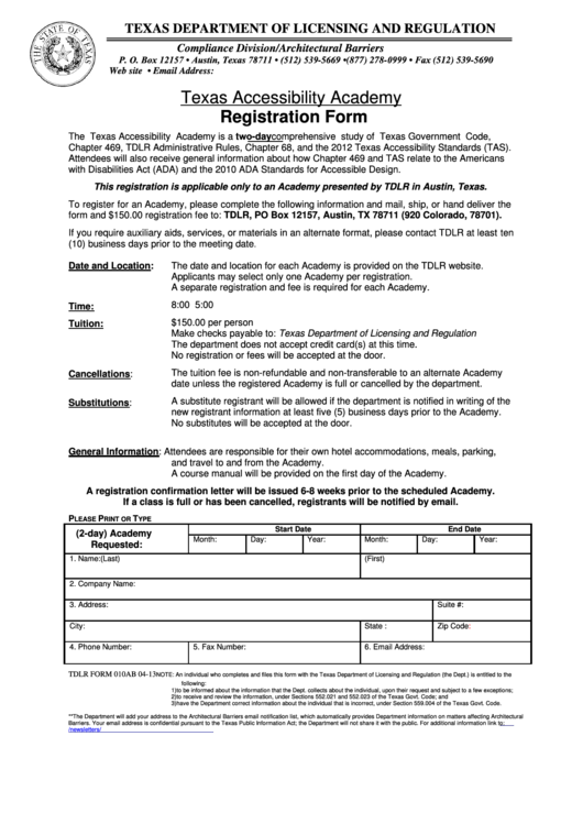 Registration Form - Tdlr Printable pdf