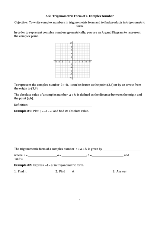 Trigonometric Form Of A Complex Number Printable pdf