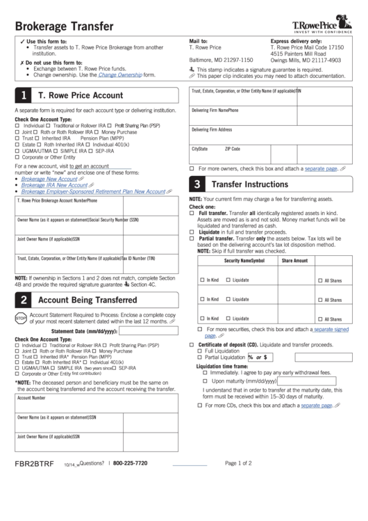 Fillable Brokerage Transfer Form - T. Rowe Price Printable pdf
