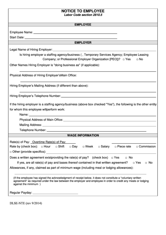 Notice To Employee Template