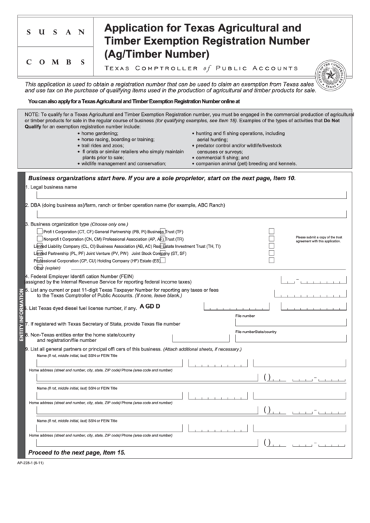 Fillable Form Ap 228 1 Application For Texas Agricultural And Timber 