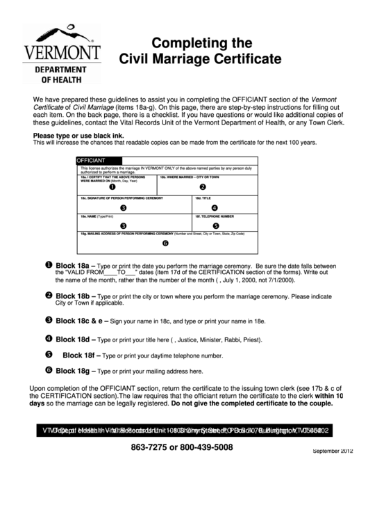 Vermont Secretary Of State - Marriage Checklist Template Printable pdf