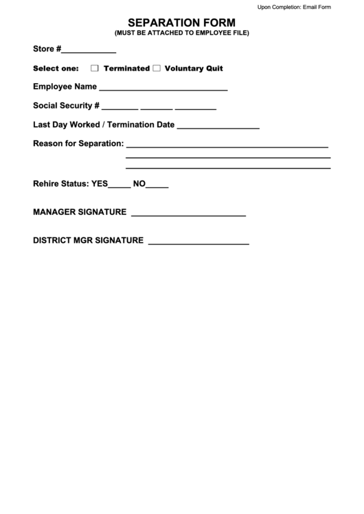 Fillable Separation Form Printable pdf
