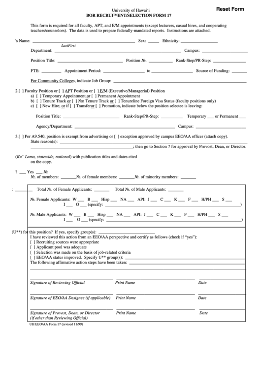 Form 17 - Bor Recruitment/selection - University Of Hawaii