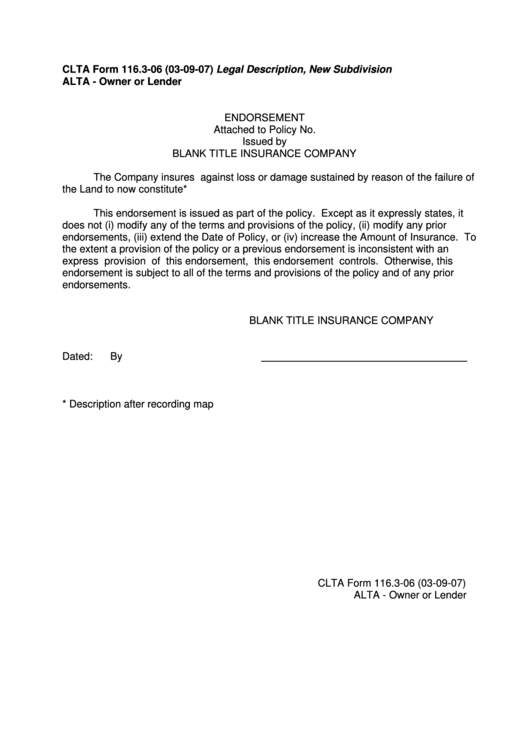 Clta Form 116 - Thomas Title & Escrow Printable pdf
