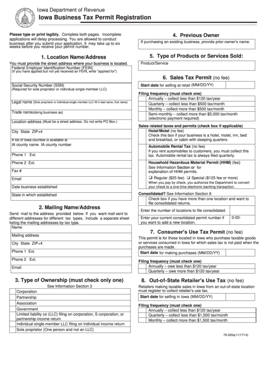 Iowa Business Tax Permit Registration Printable pdf