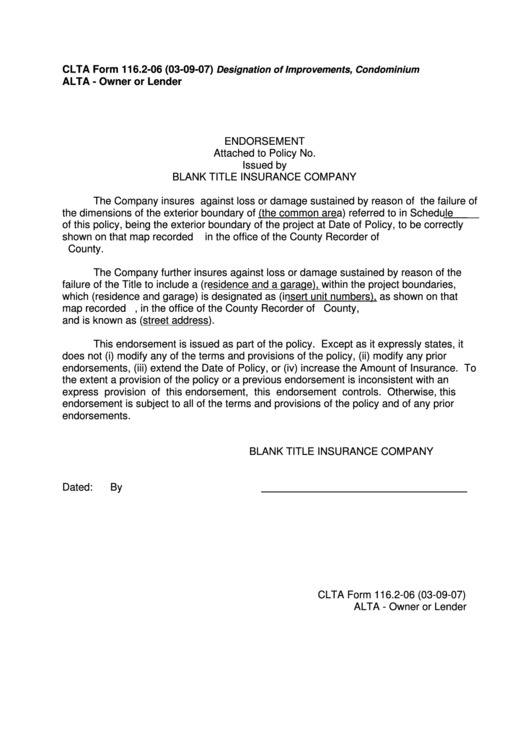Clta Form 116.2-06 - Thomas Title & Escrow Printable pdf