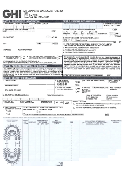 Mail Completed Dental Claim Form - Barnard College Printable pdf