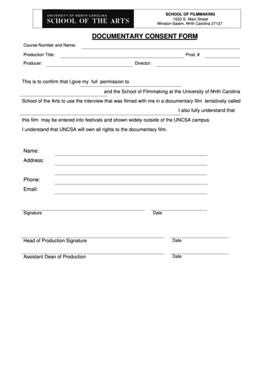 Fillable Documentary Consent Form Printable pdf