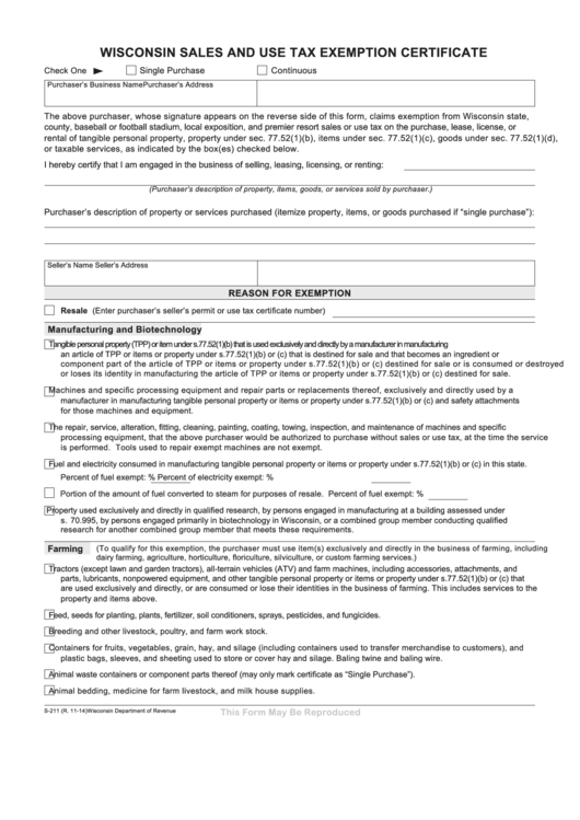 Wisconsin Sales And Use Tax Exemption Certificate Printable pdf
