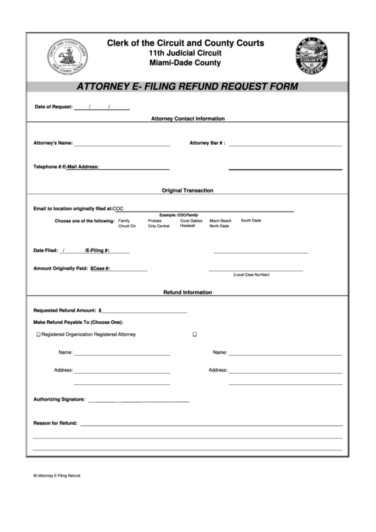 Attorney Refund Request Printable pdf