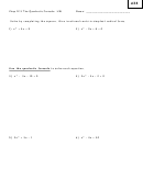 Math Worksheets (completing The Square, Irrational Roots, Equations With Quadratic Formula)