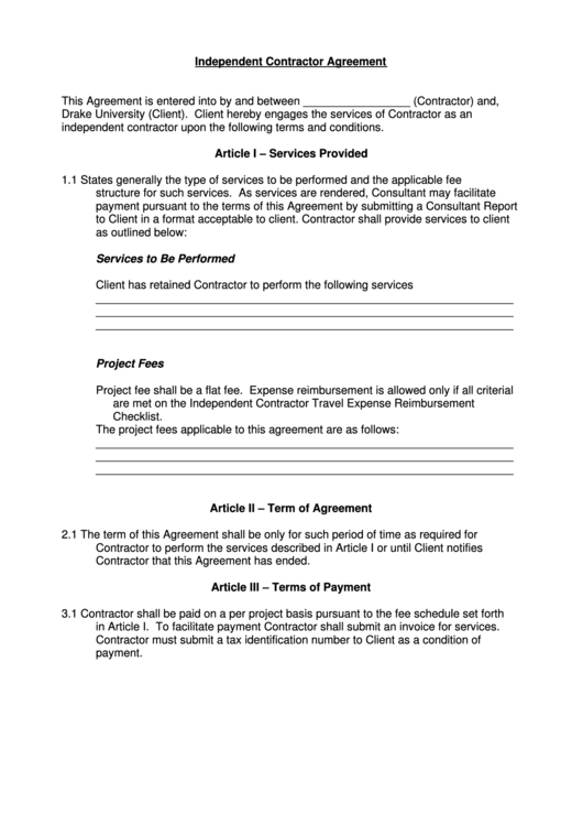 Independent Contractor Agreement Printable pdf