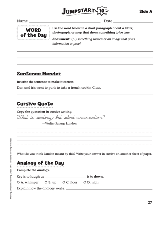 Jumpstart English Language Worksheet Printable pdf
