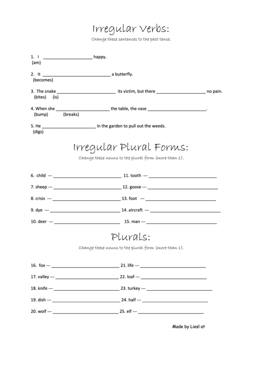 'Irregular Verbs' English Language Worksheet printable pdf download