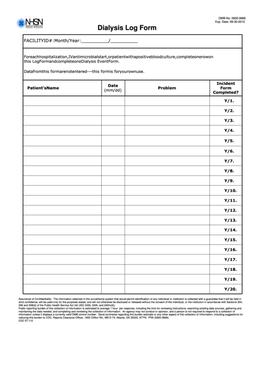 Dialysis Log Form Printable pdf