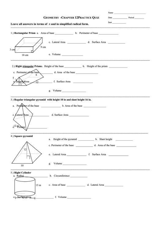 Geometry Worksheet Printable pdf