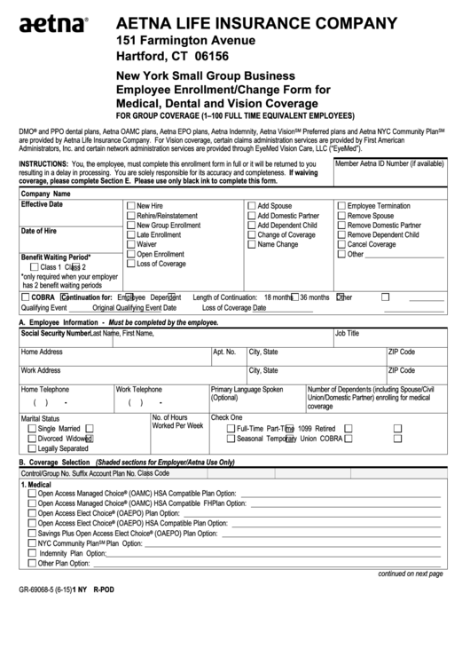Fillable Form Gr-69068-5 - Aenta Enrollment Form Printable pdf