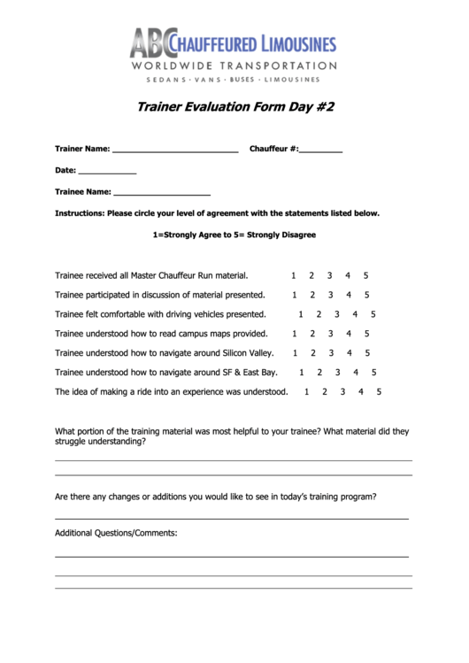 Trainer Evaluation Form Day #2 Printable pdf