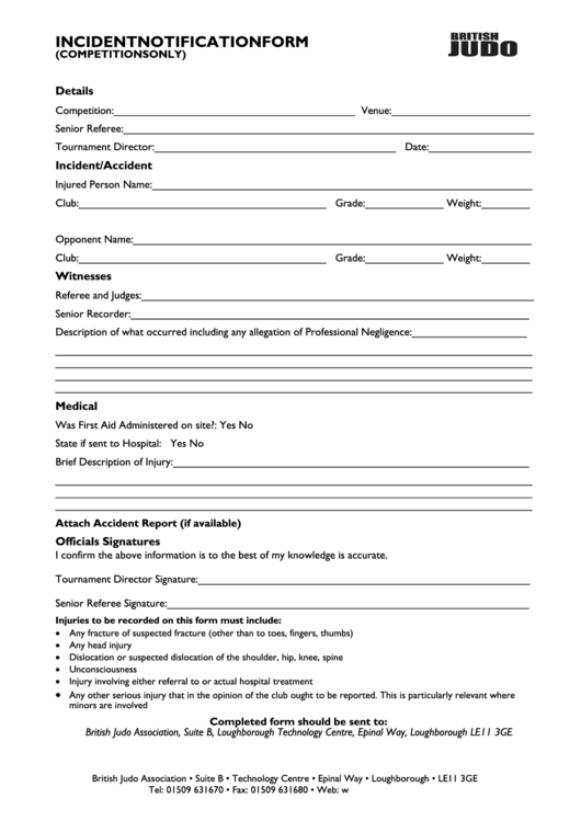Incident Notification Form Printable pdf