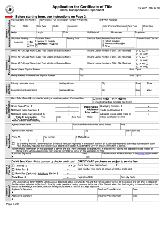 Form Itd 3337 - Application For Certificate Of Title