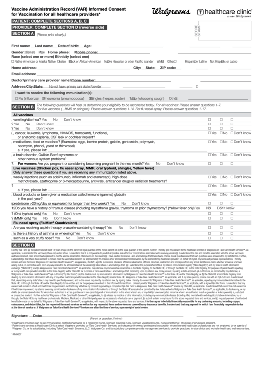 Vaccine Administration Record Printable pdf