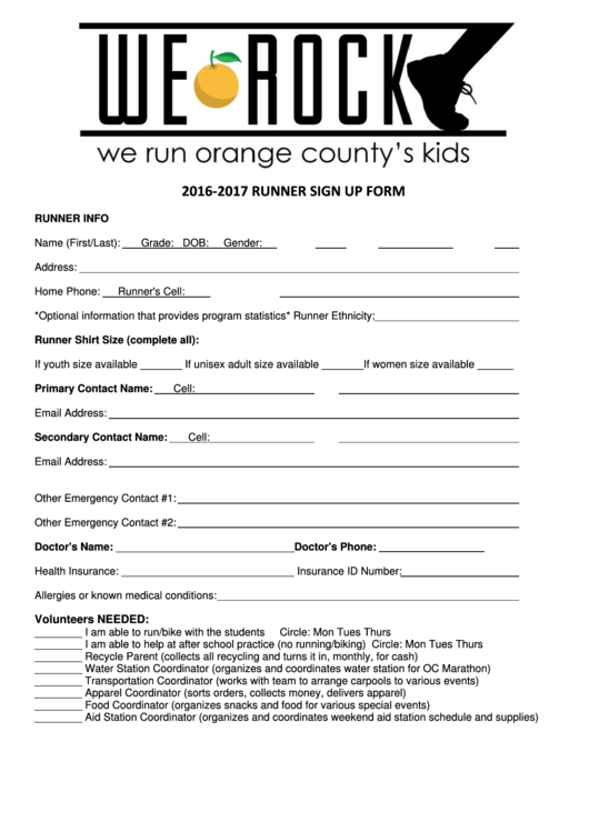 2016-2017 Runner Sign Up Form - We Run Orange County