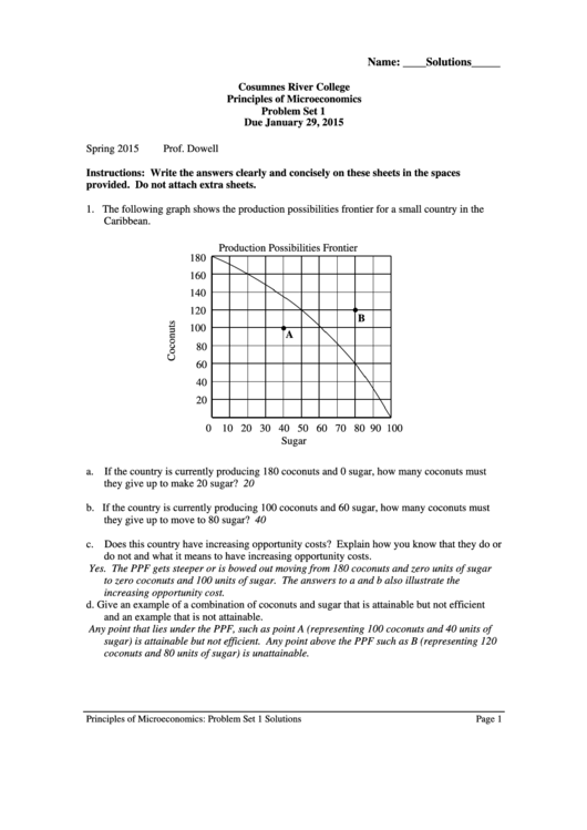Principles Of Microeconomics Worksheet With Answer Key - Professor Dowell, Cosumnes River College Printable pdf