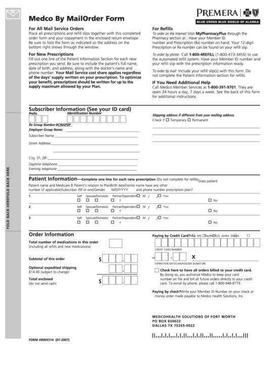 Form Bwx514 - Medco By Mail Order Form