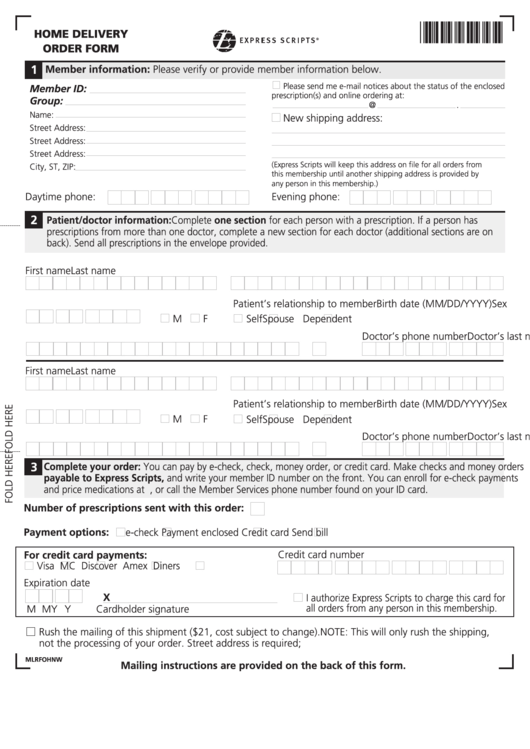 Express Scripts Mail Home Delivery Order Form, Health, Allergy & Medication Questionnaire (hmq)
