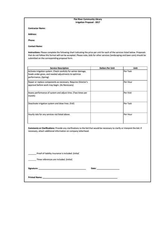 Irrigation Proposal Form - 2017 Printable pdf
