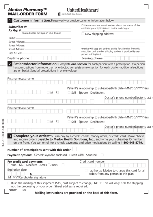 Form Pd903991 - Medco Pharmacy Mail-Order Form Printable pdf