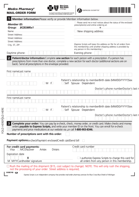 Fillable Form Hh8674b - Medco Pharmacy Mail-Order Form - Local Printable pdf