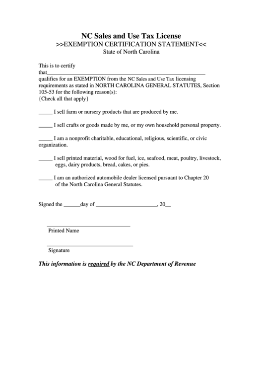 Nc Sales Tax Exemption Form Printable pdf