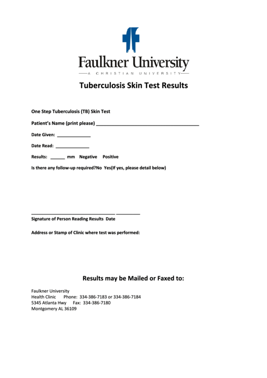 Tuberculosis Skin Test Results Printable pdf