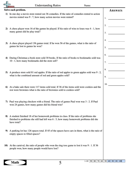 Understanding Ratios Worksheet With Answer Key Printable pdf