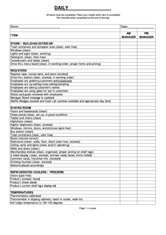 Daily Q.s.c. Checklist Printable pdf