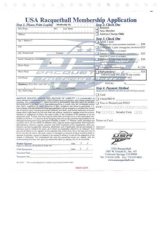 Usar Racquetball Membership Application Form