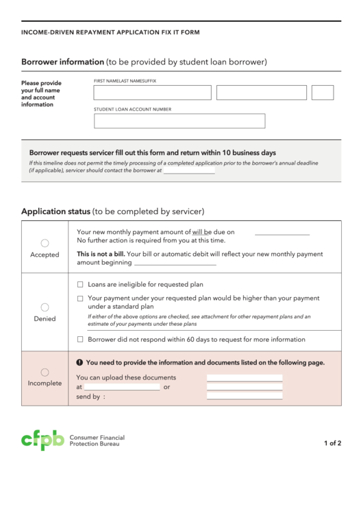 Income-Driven Repayment Application Fix It Form Printable pdf