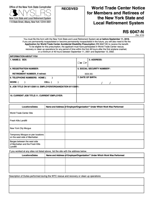 Rs6047-n - World Trade Center Notice - Office Of The State Comptroller