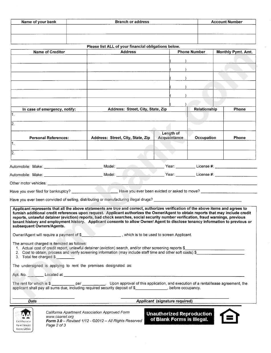 Form 3.0 - California Apartment Association Approved Form