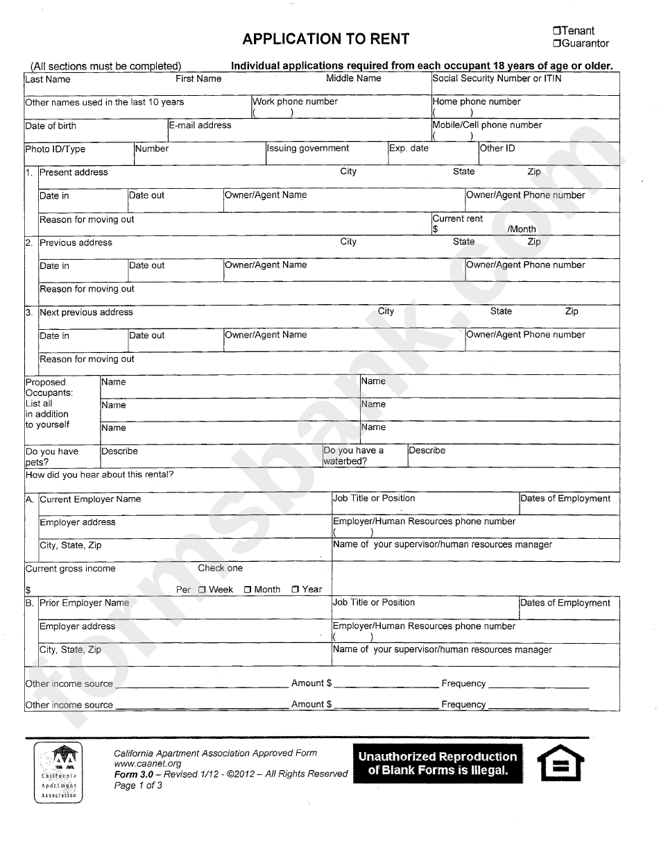 Form 3.0 - California Apartment Association Approved Form