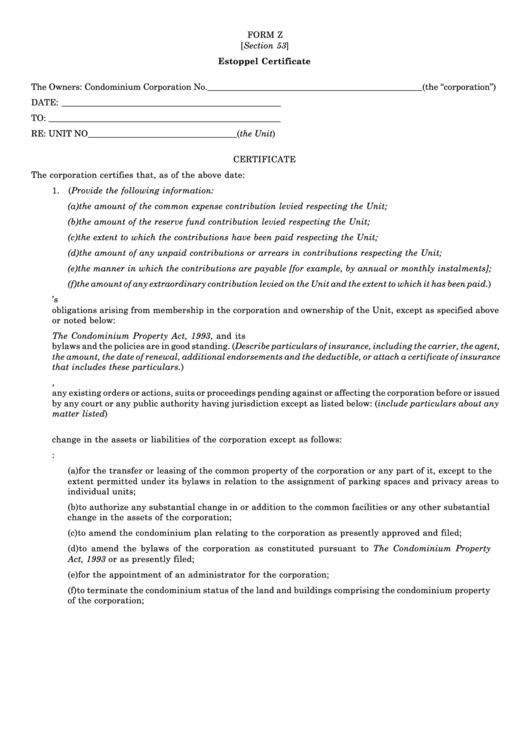 Estoppel Certificate Printable pdf