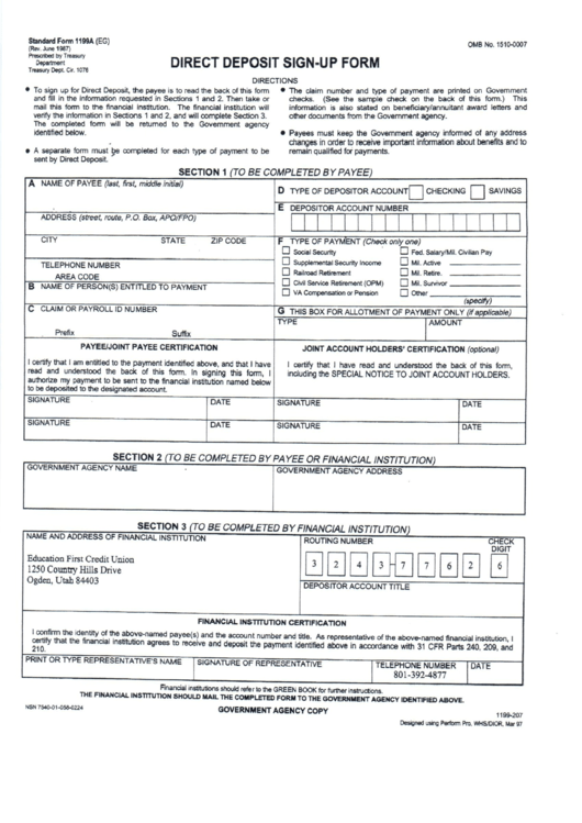 Standard Form 1199a - Direct Deposit Form - Education First Credit Union Printable pdf